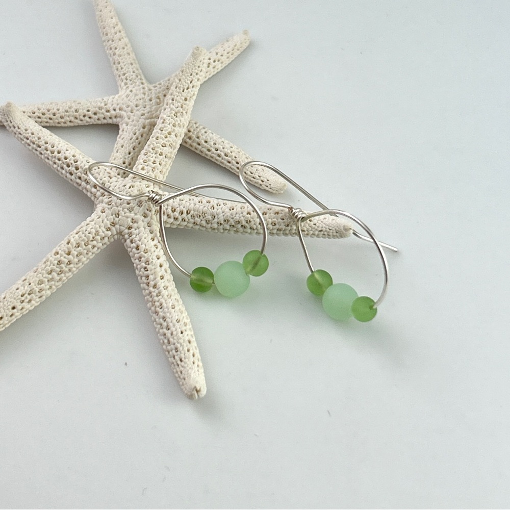 Island Dew Drop Green Sea Glass Earring Boho Coastal Jewelry -Kehau Drops